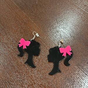 Black and Pink Barbie Doll Silhouette Earrings